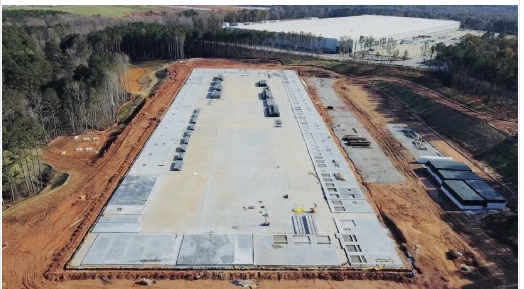 Aerial view of a large industrial slab-on-grade