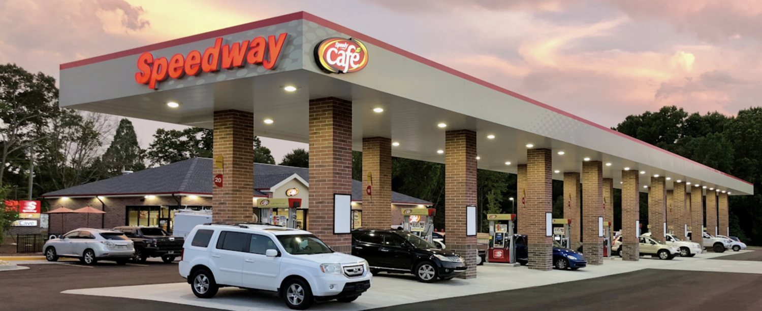 Speedway fuel station and Speedy Cafe at dusk