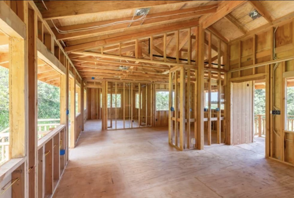 New structural wood framing during the renovation